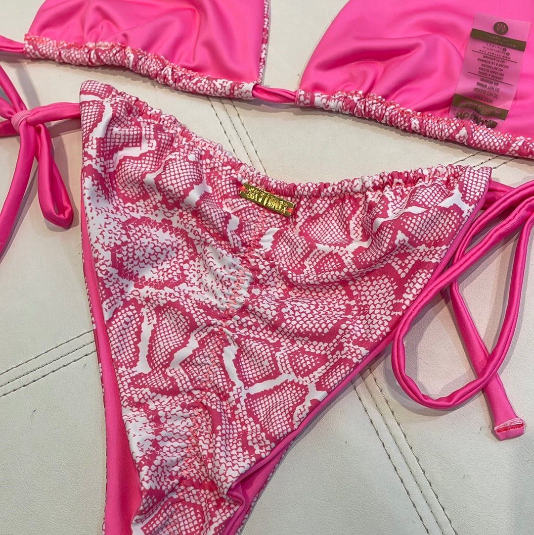 Pink Animal Print Triangle Bikini Set
