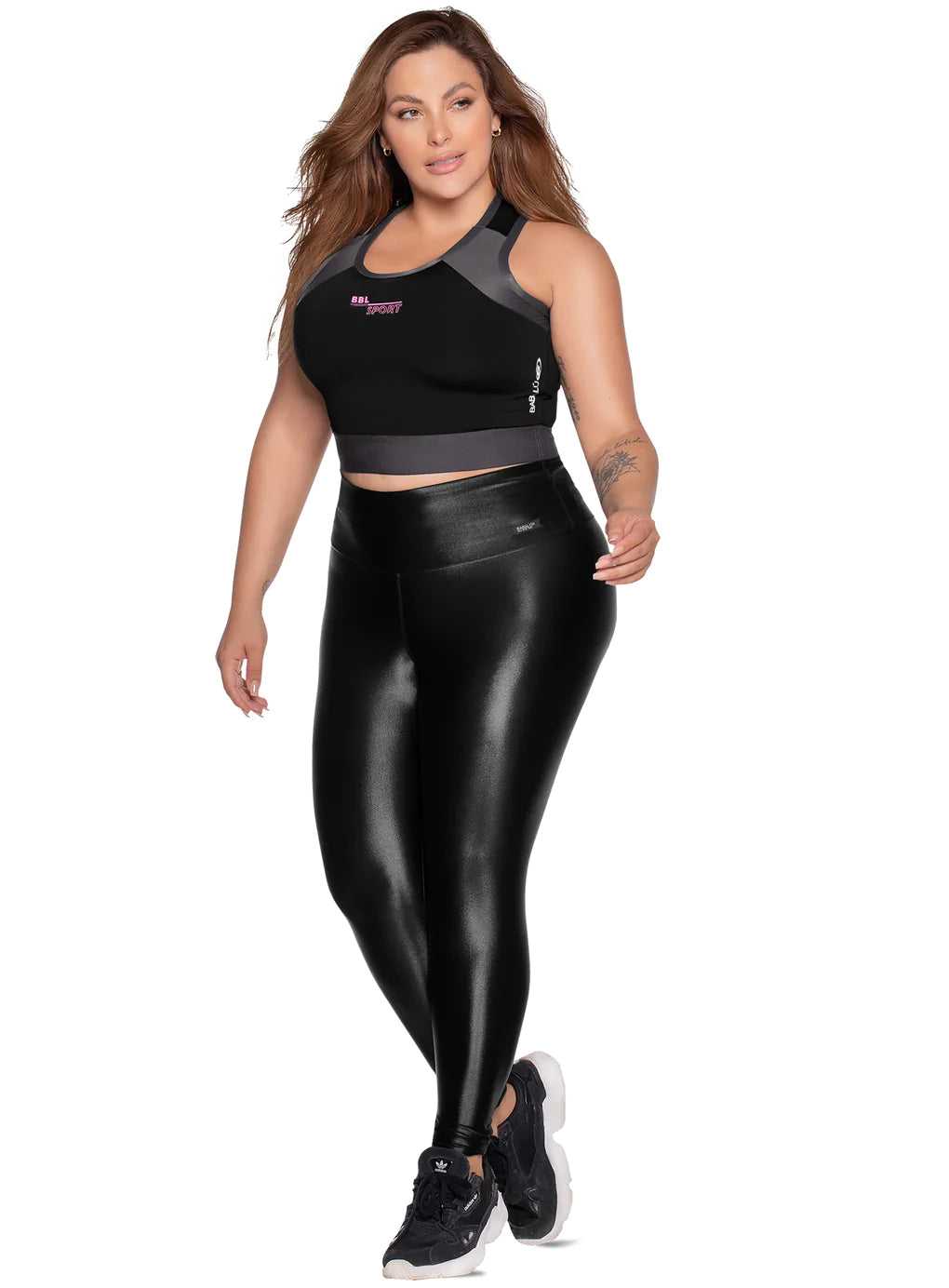 Curvy Leather Look Leggings with Wide Waistband