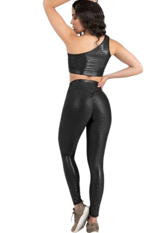 Latina Styles Leather Look Scrunched Leggings