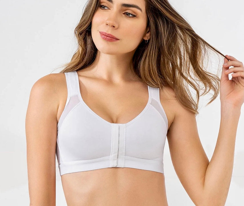 Leonisa Stretchy Cotton Wireless Bra - Front Closure Posture Corrector Bras  for Women Beige at  Women's Clothing store